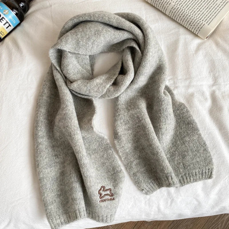 Écharpe Laine Lapin Brodé Beige | MDN