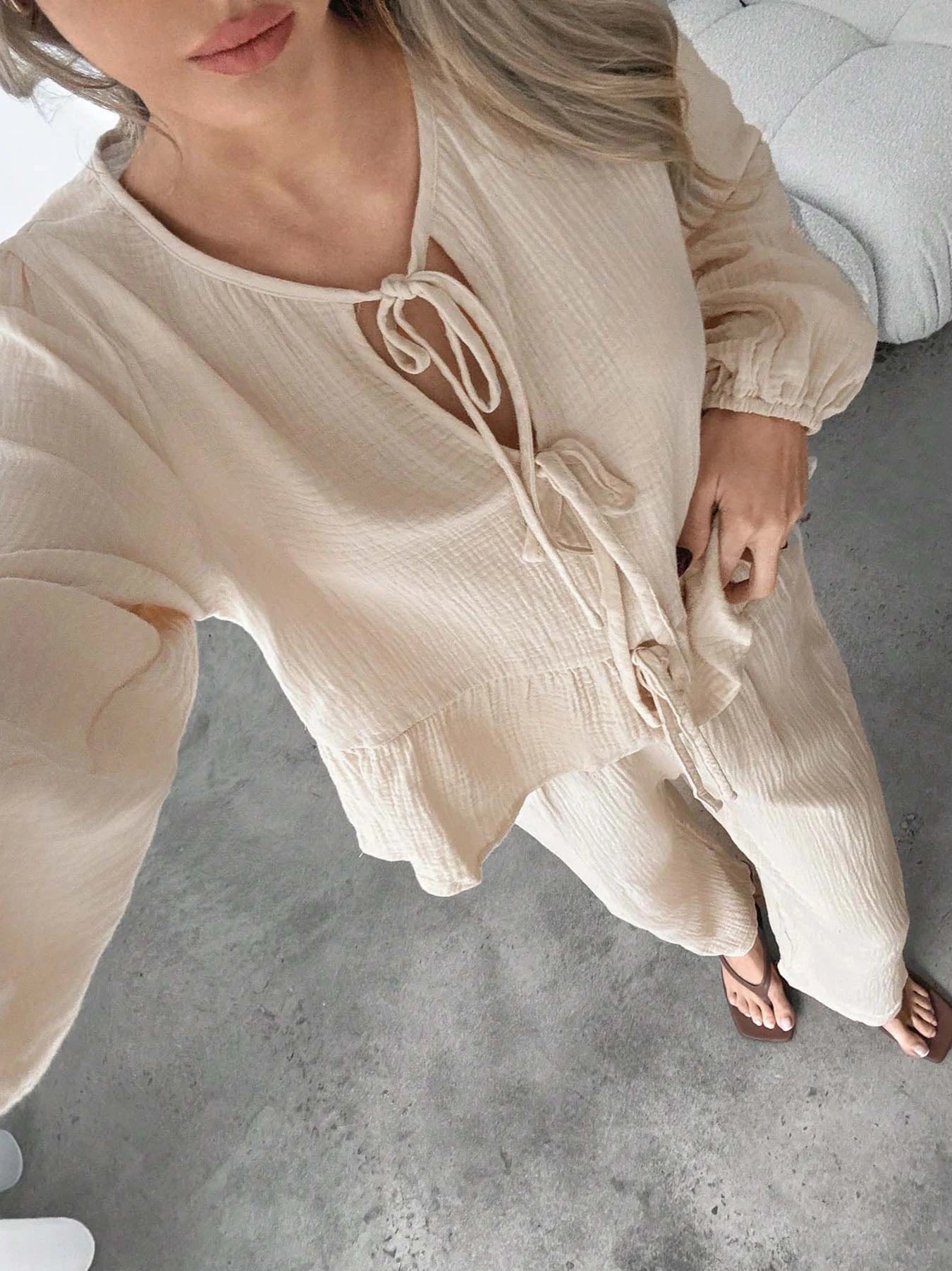 Ensemble Femme Top Nœud Bretelle Pantalon Uni | MDN