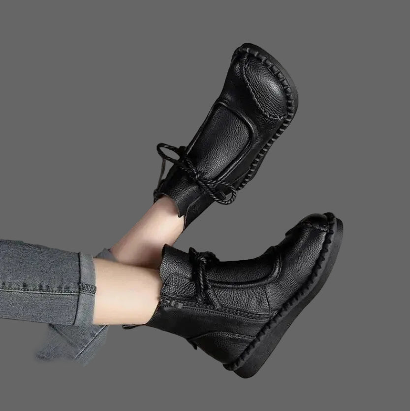 Bottines Plates Cuir Confort Rétro Femme | MDN