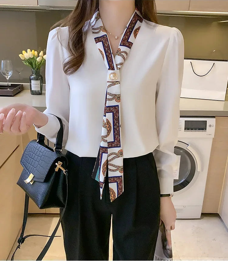 Chemise Chiffon Noeud Femme Col V | MDN