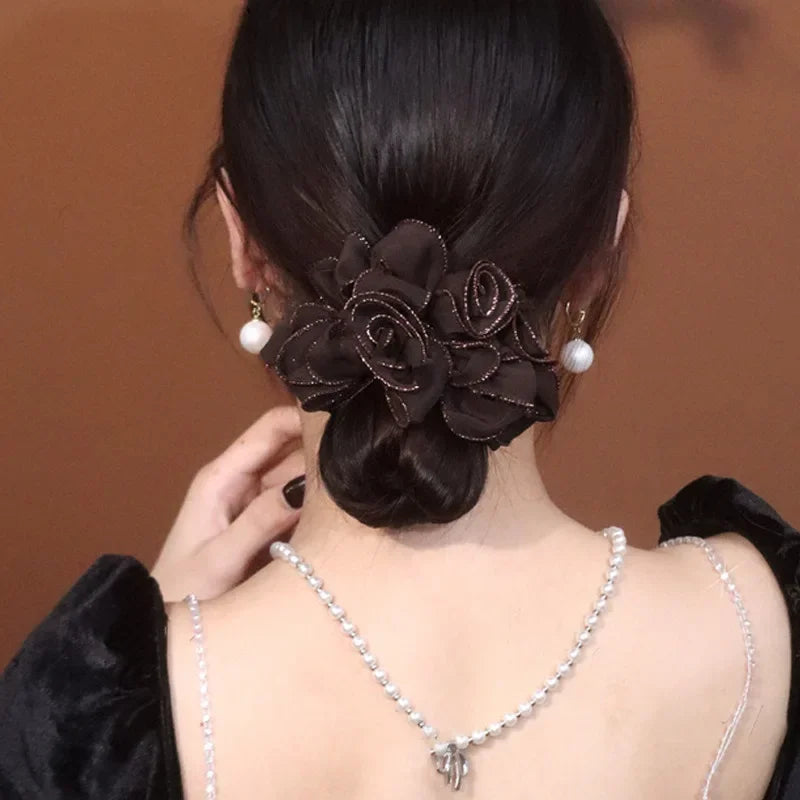 Chouchou Élastique Phnom Penh 3 Fleurs - Double Couche Classique Français Grand Format | MDN