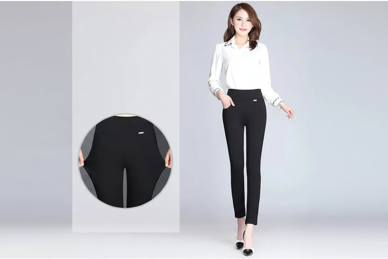 Pantalon Femme Taille Haute Jambes Larges Noir Bureau Automne Hiver | MDN