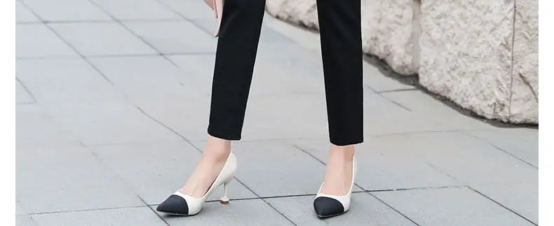 Pantalon Costume Femme Taille Haute Slim Droit Noir Bureau Été | MDN