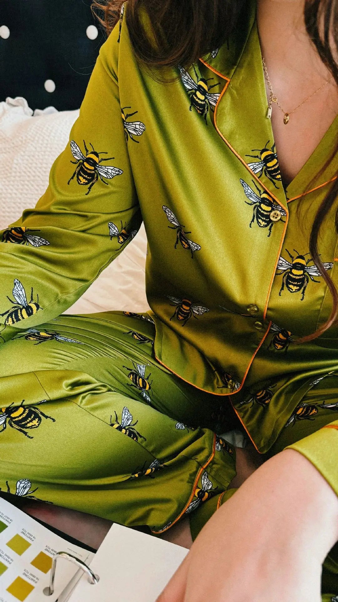 Pyjama Satin Abeilles Vert | MDN