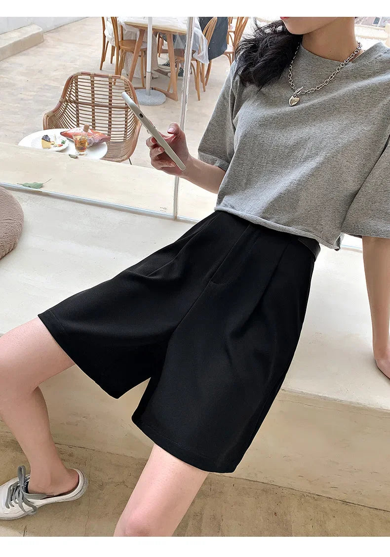 Short Costume Femme Noir Taille Haute Jambes Larges | MDN