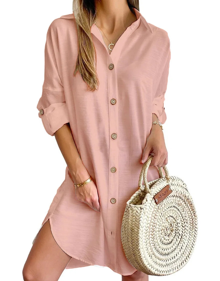 Robe Chemise Boutonnée Manches Longues Casual | MDN