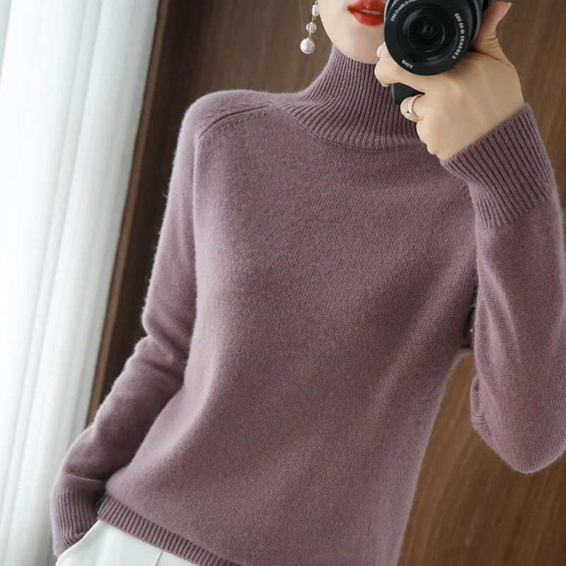 Pull Col Roulé Épais Gris Femme | MDN