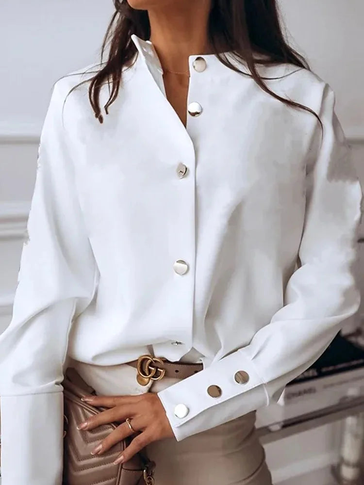 Blouse Femme Col Montant Bureau Manches Longues | MDN