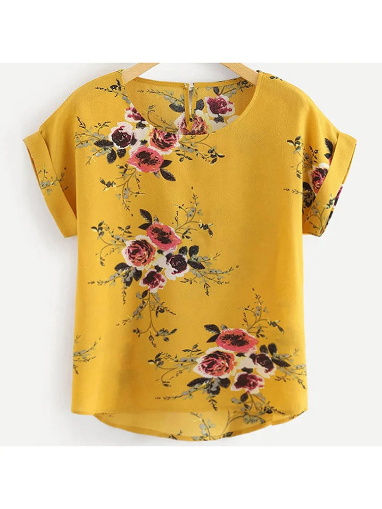 Blouse Imprimé Floral Col Rond Femme | MDN