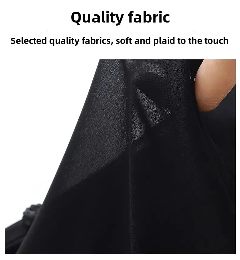 Pantalon Large Femme Chiffon Taille Haute Été Léger 7/8 Noir | MDN