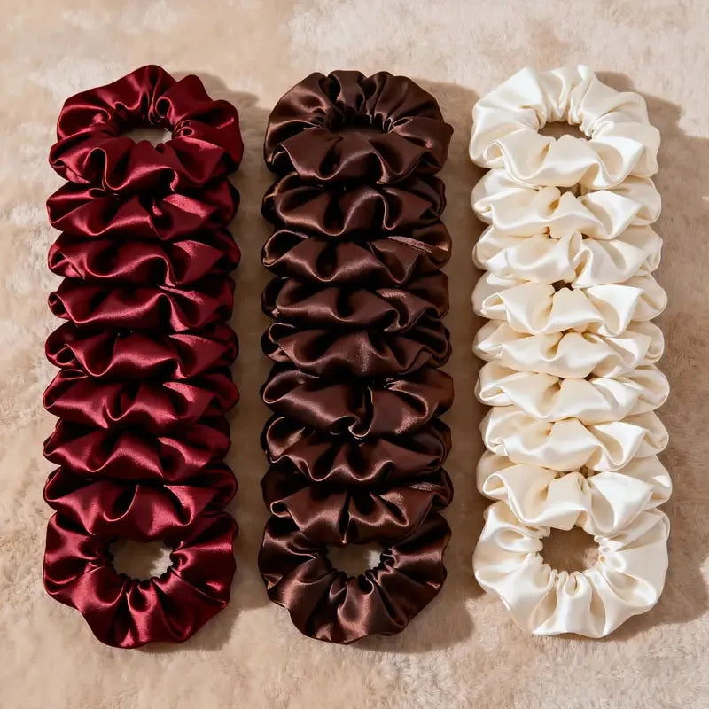 Lot de 10 Chouchous Satin Bordeaux Marron Crème Élégants pour Femme Fille | MDN