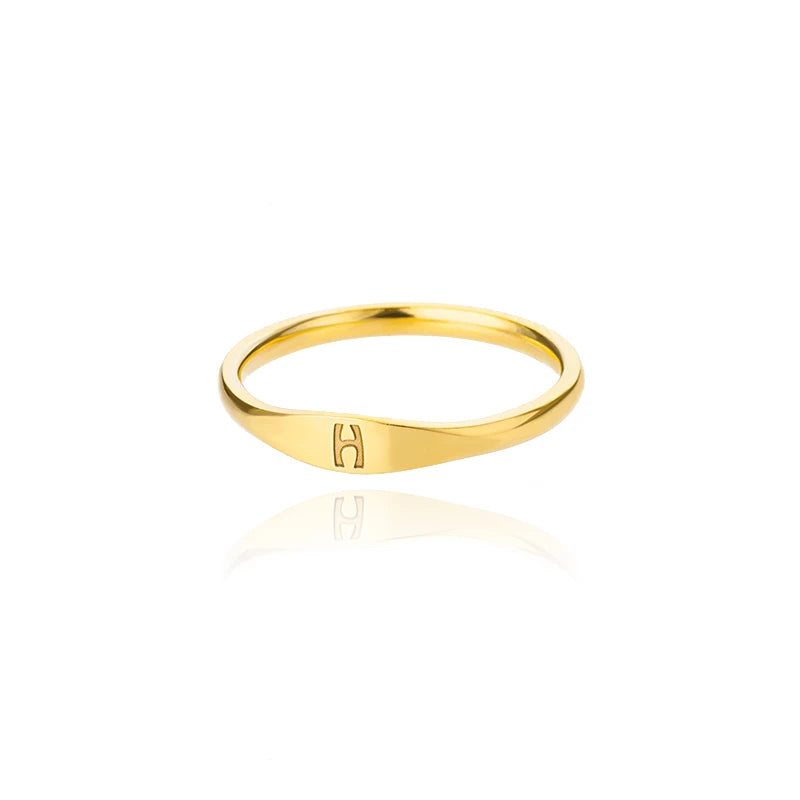 Bague Initiale Lettre Acier Doré | MDN Store