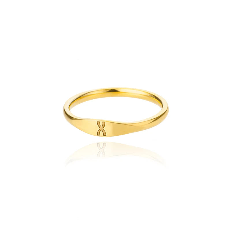 Bague Initiale Lettre Acier Doré | MDN Store