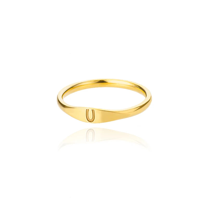 Bague Initiale Lettre Acier Doré | MDN Store