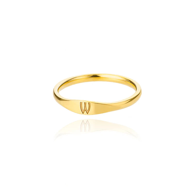 Bague Initiale Lettre Acier Doré | MDN Store
