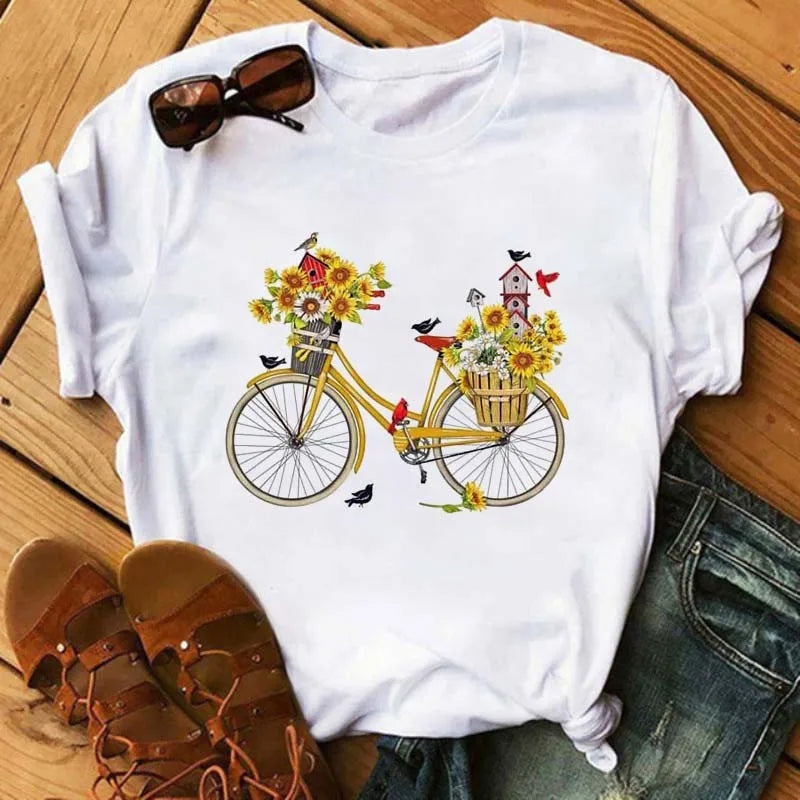 T-Shirt Velo et Tournesol Femme Harajuku Manches Courtes | MDN Store 25