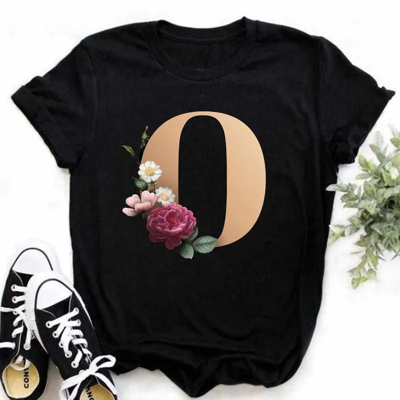 T-Shirt Alphabet Imprimé Femme Style Harajuku Décontracté | MDN Store 25