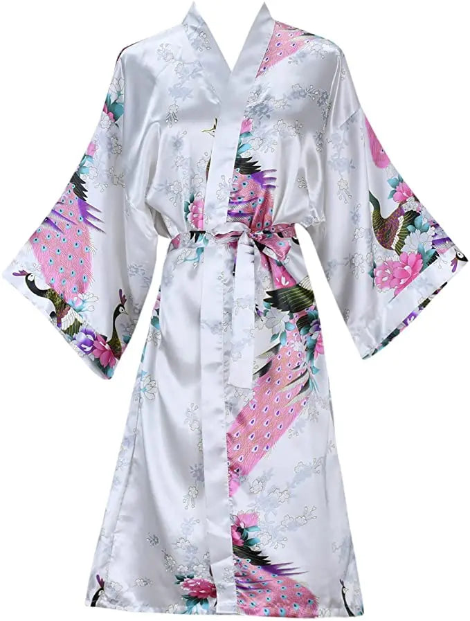 Kimono Femme Satin Floral Court Élégant | MDN