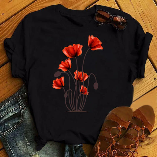 T-shirt Coquelicots Rouges Style 90s Femme | MDN