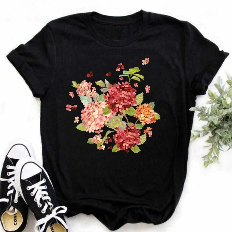 T-Chemise Coquelicot Rouge Noir Harajuku Femme | MDN Store