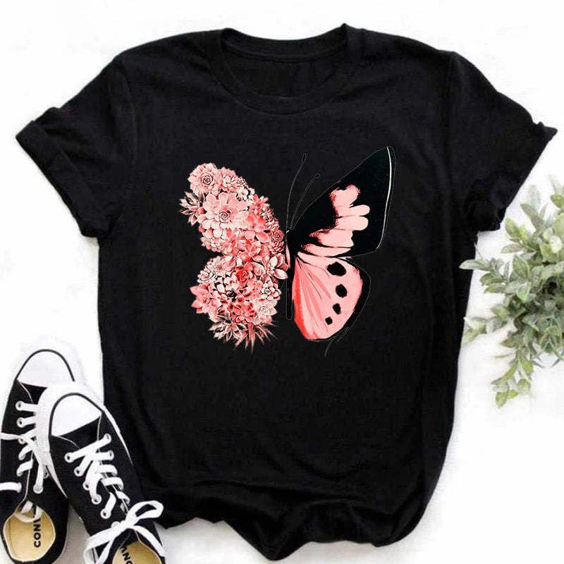 T-Chemise Coquelicot Rouge Noir Harajuku Femme | MDN Store