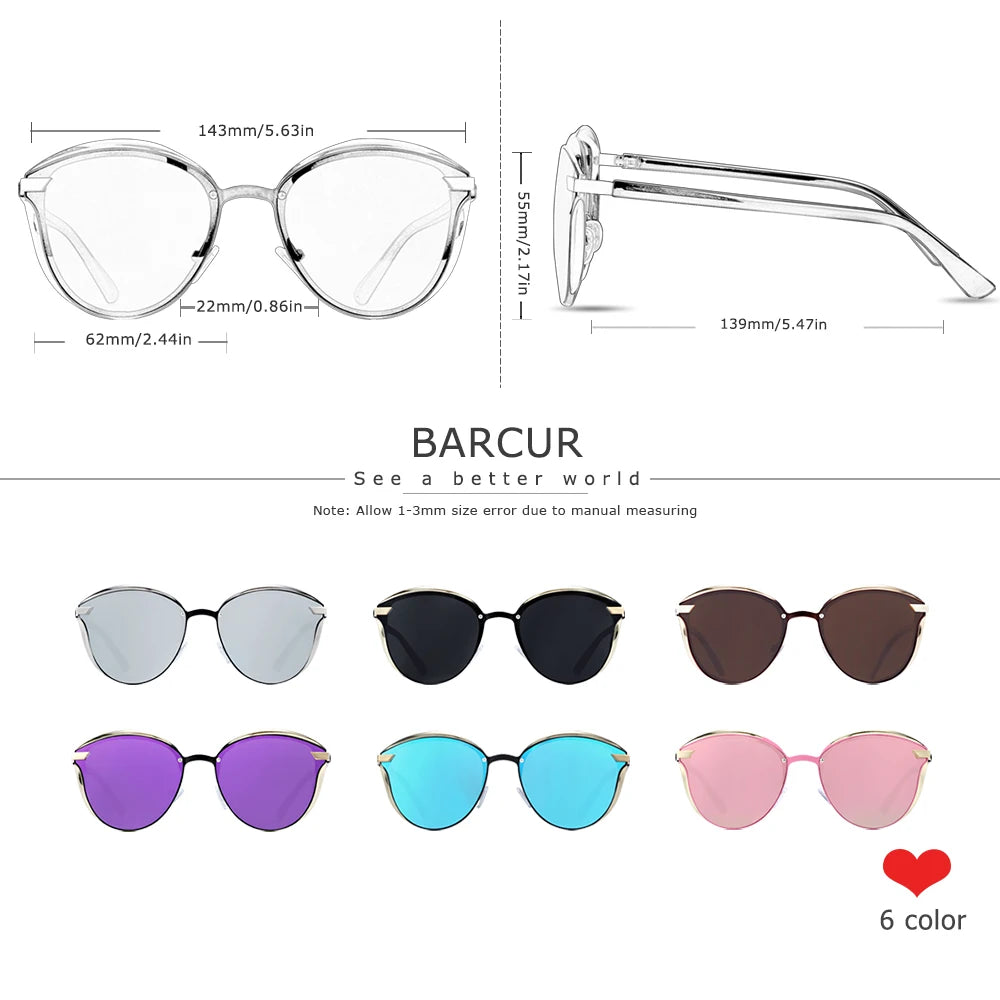 BARCUR Lunettes de Soleil Polarisées Femme Oeil de Chat UV400 | MDN Store 25