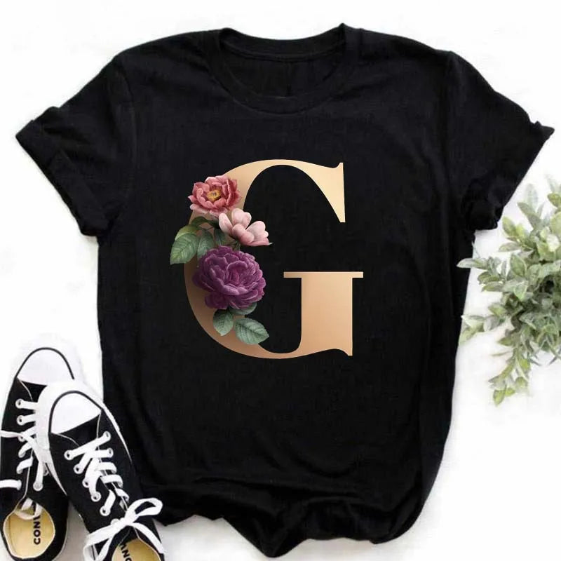 T-Shirt Alphabet Imprimé Femme Style Harajuku Décontracté | MDN Store 25