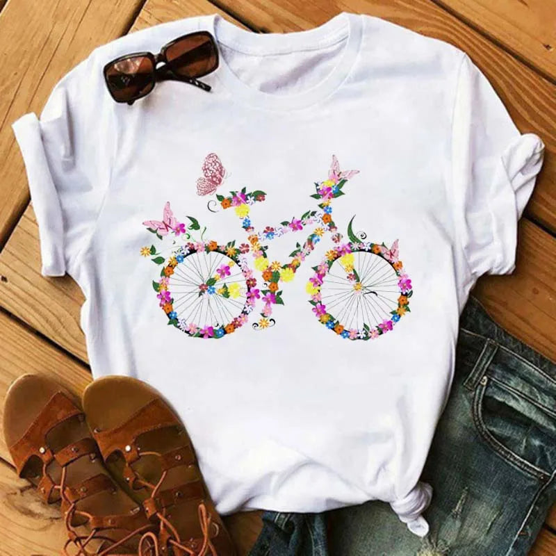 T-Shirt Velo et Tournesol Femme Harajuku Manches Courtes | MDN Store 25