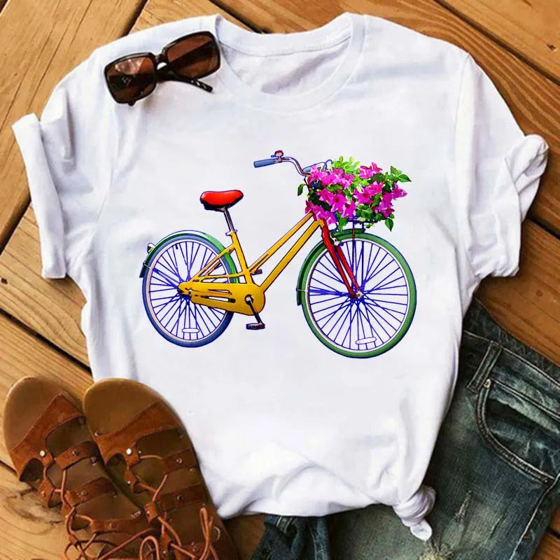T-Shirt Velo et Tournesol Femme Harajuku Manches Courtes | MDN Store 25