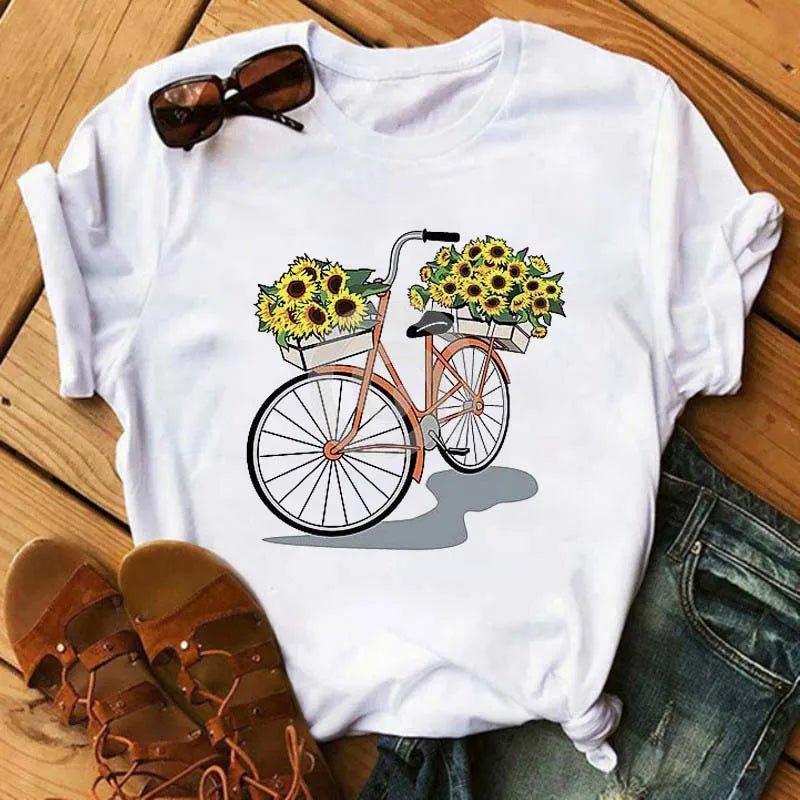 T-Shirt Velo et Tournesol Femme Harajuku Manches Courtes | MDN Store 25