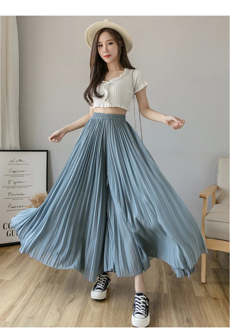 Pantalon Mousseline Plissé Taille Haute | MDN Store