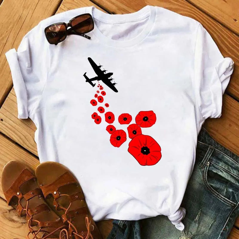 T-Chemise Coquelicot Rouge Noir Harajuku Femme | MDN Store