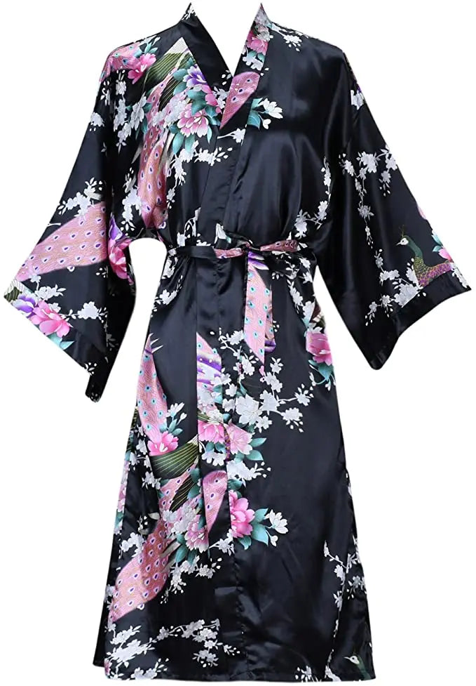 Kimono Femme Satin Floral Court Élégant | MDN
