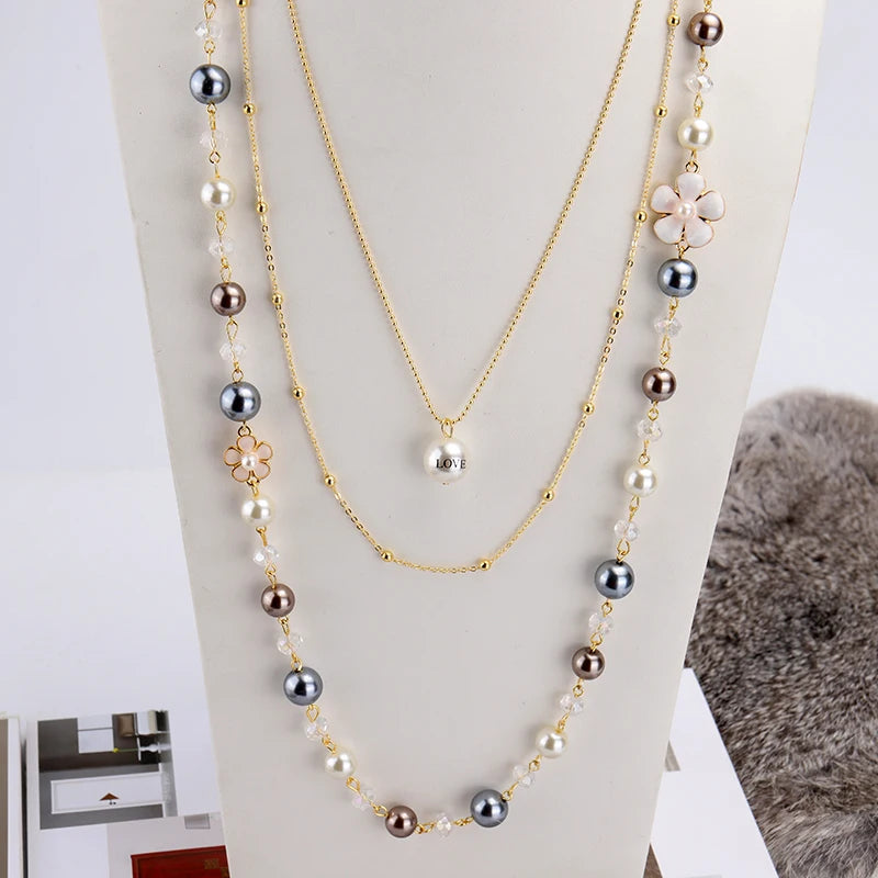 Sautoir Perles Long Fleur Camélia Mariage | MDN Store