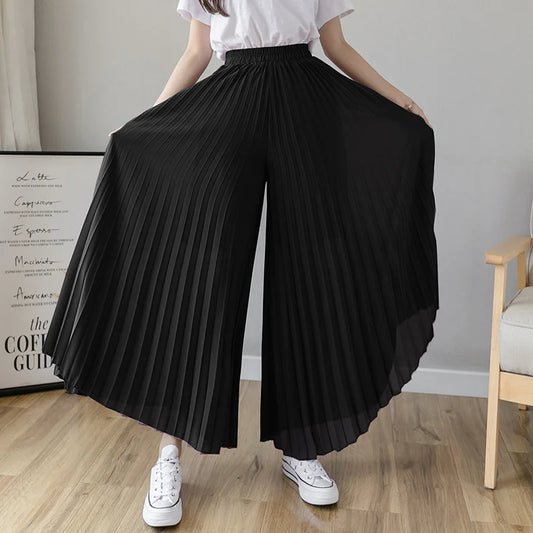 Pantalon Large Femme Chiffon Plissé Taille Haute - Élégant Été | MDN