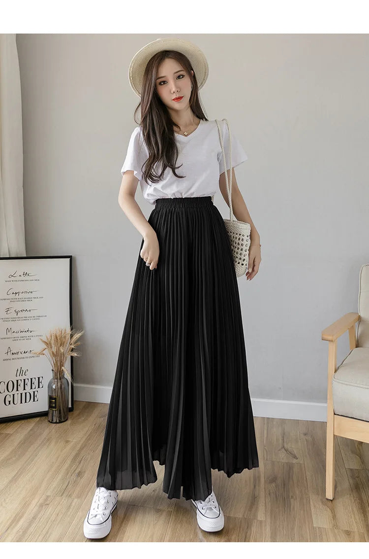 Pantalon Mousseline Plissé Taille Haute | MDN Store