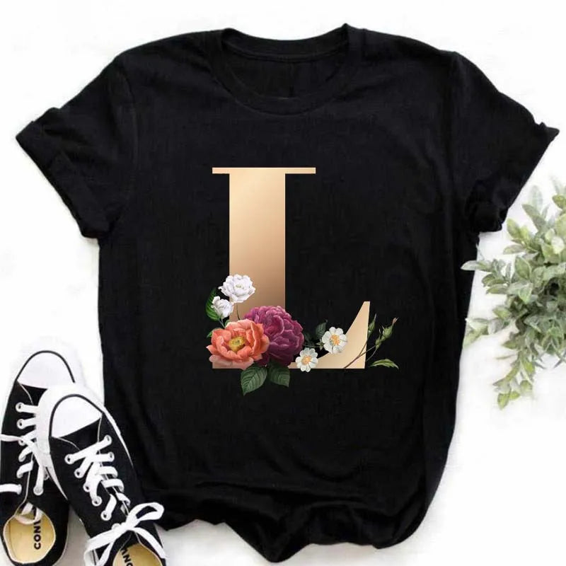 T-Shirt Alphabet Imprimé Femme Style Harajuku Décontracté | MDN Store 25