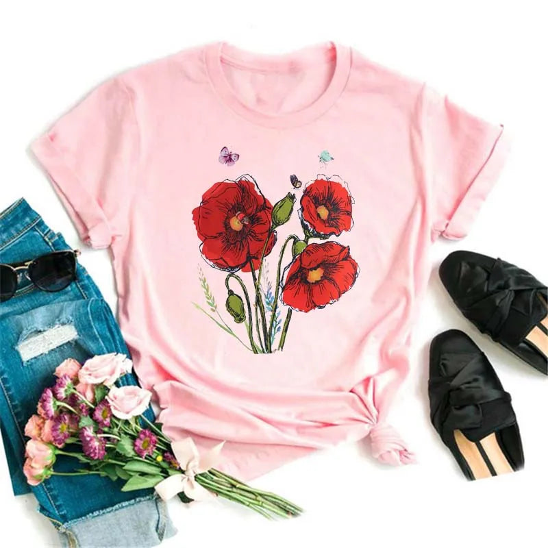 T-Chemise Coquelicots Rouges Style 90s Femme | MDN Store