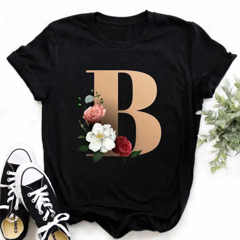 T-Shirt Alphabet Imprimé Femme Style Harajuku Décontracté | MDN Store 25