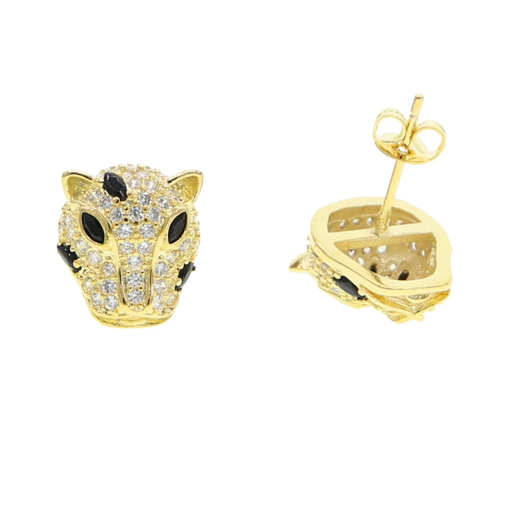 Boucles d'Oreilles Léopard Jaguar Or Zircon | MDN