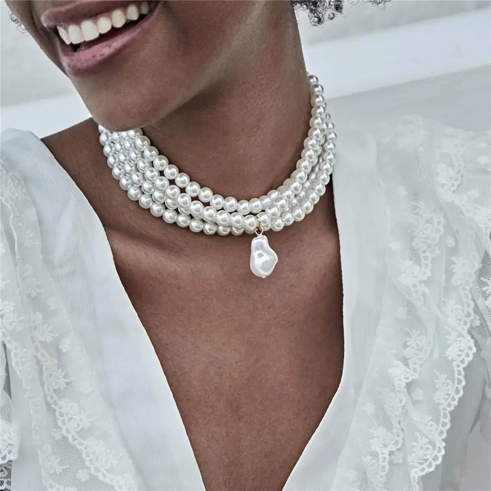 Collier Ras-de-Cou Perles Blanches Métal | MDN