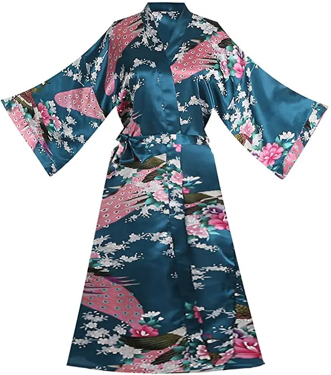 Kimono Femme Satin Floral Court Élégant | MDN