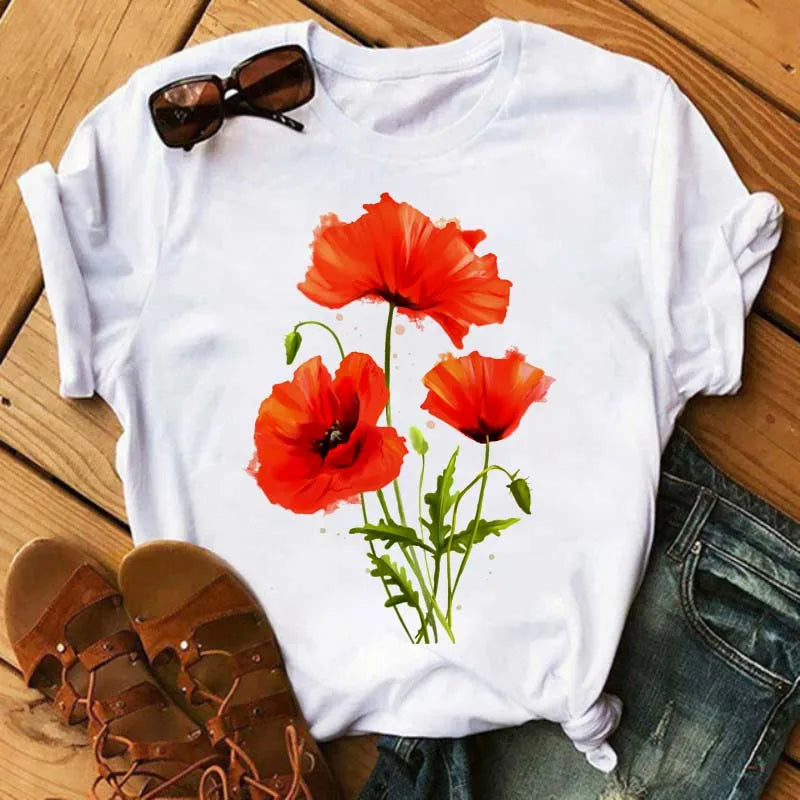 T-Chemise Coquelicots Rouges Style 90s Femme | MDN Store