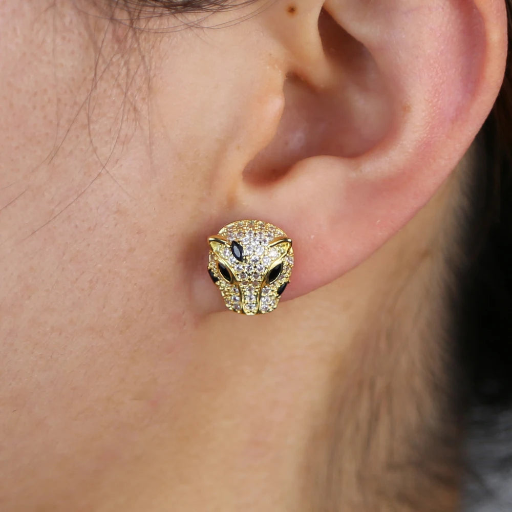 Boucles d'Oreilles Léopard Jaguar Or Zircon | MDN