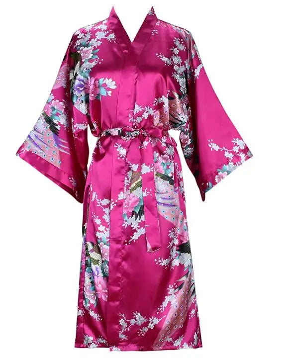 Kimono Femme Satin Floral Court Élégant | MDN