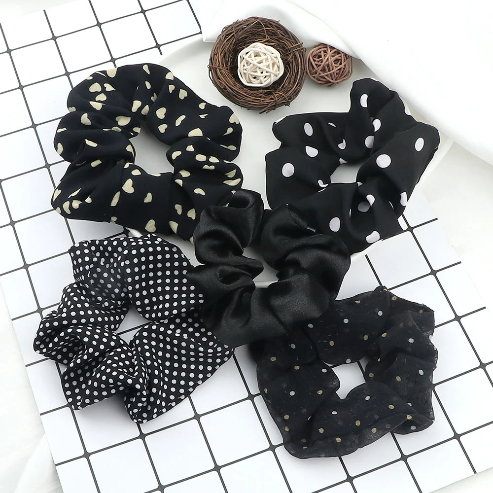 Lot de 3-5 Chouchous Satin Noir et Blanc - Élastiques Cheveux Élégants | MDN Store