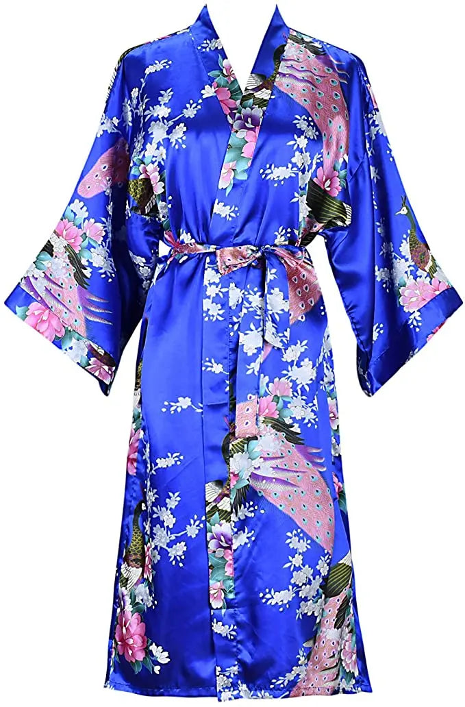Kimono Femme Satin Floral Court Élégant | MDN