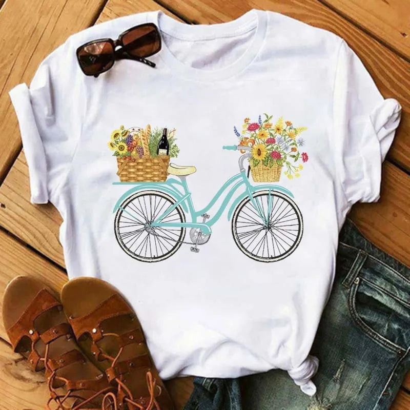 T-Shirt Velo et Tournesol Femme Harajuku Manches Courtes | MDN Store 25