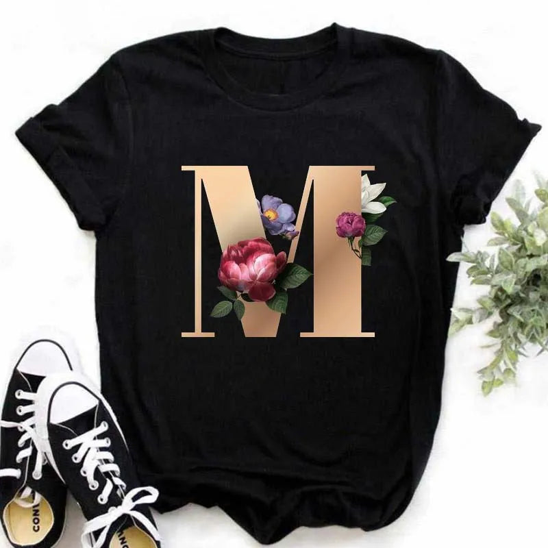 T-Shirt Alphabet Imprimé Femme Style Harajuku Décontracté | MDN Store 25