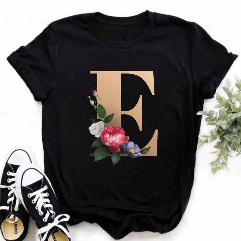 T-Shirt Alphabet Imprimé Femme Style Harajuku Décontracté | MDN Store 25